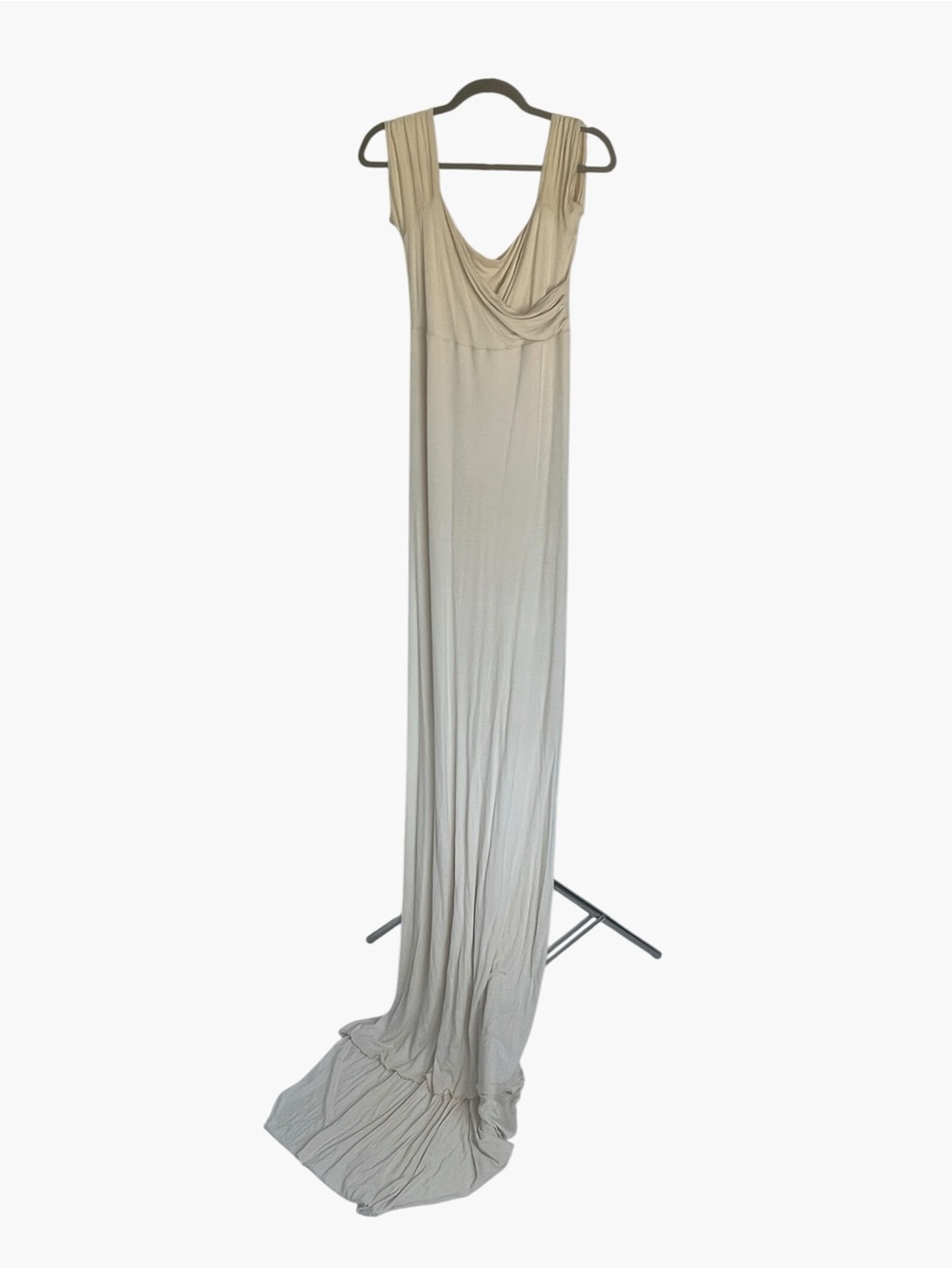 Never work sew trendy Draped Maxi Dress in Light Beige for maternity photoshoot